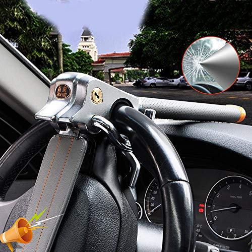 LHM-Lock Universal Lenkradkralle zur Diebstahlsicherung Auto I Diebstahlschutz durch Lenkradschloss & Lenkradsperre I Auto-Kralle als Wegfahrsperre,mit Alarm,mit 2 Schlüsseln,Grey