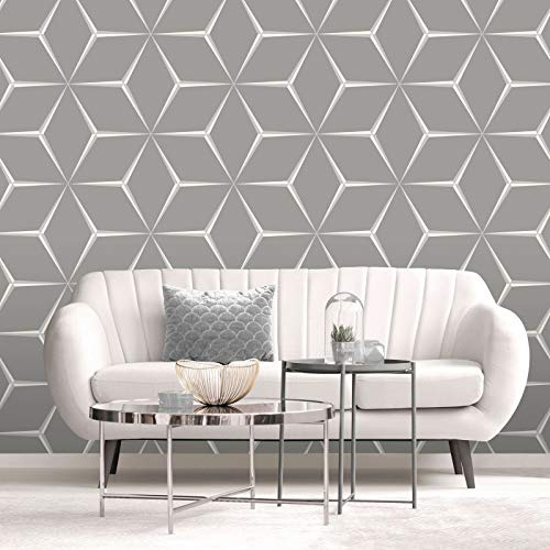 Harper Geometric Wallpaper Silver/Grey Belgravia 9743
