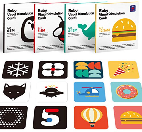 Hahaland 160 Bilder Blixtkort Babyleksaker för 0-6 Månaders Nyfödda, Gåvor med Visuell Stimulation, Sinnesleksaker för Bebisar i Svart och Vitt samt Färgglada Höga Kontraster, 80 st
