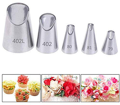 5PCS Piping Nozzles Tips 304 Stainless Steel Piping Tips Cake Pastry Tool Set -402L/402/80/81/79