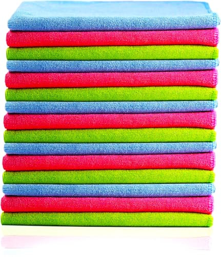 Glart Fusselfreie Mikrofaser-Auto-Reinigungstücher, weich, saugfähig und lackschonend, 40 x 40 cm - Blau, Grün, Rosa (15er-Pack)