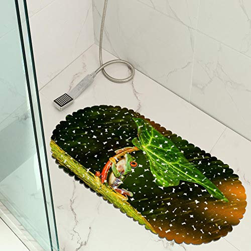 Jaeknxcg Badewanneneinlage rutschfest Badematten für Wanne Duschmatte mit Abflusslöchern Saugnäpfe Maschinenwaschbar 35X70CM Frosch