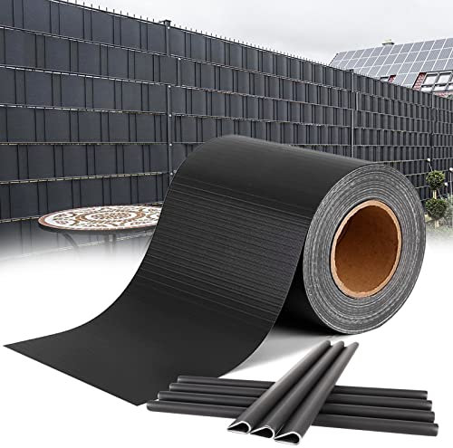 XMTECH Brise-vue en PVC avec clips de fixation - Brise-vue pour le jardin - Clôture double fil - 450 g/m² - Bandes opaques - 65 m x 19 cm - Anthracite