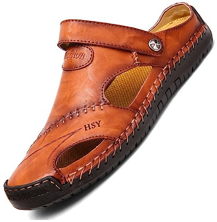 XUHCLY Sandales Homme Cuir,été Confortable Décontracté Baotou Sandales,Piscine Chaussures de Plage Homme,Hommes Randonnée Chaussons pour L'intérieur et L'extérieur(Size:40 EU,Color:B)