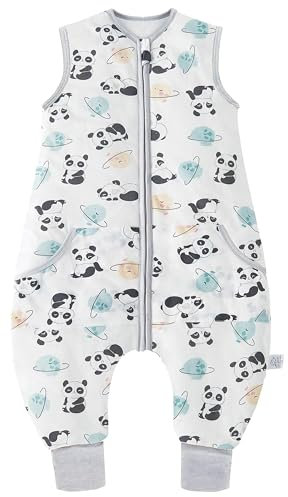 Teechodina Gigoteuse d'été avec pieds, 100% pur coton, 0,5 Tog pour enfant, sac de couchage d'été avec jambes, pyjama pour enfants et filles, Panda Planet/2.5 Tog, 90cm/Baby Höhe 100-110cm