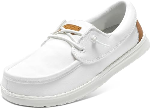STQ White Slip On Sneakers for Women Business Casual Shoes with Orthopedic Insole Lightweight Boat Shoes Cloud White Size 8