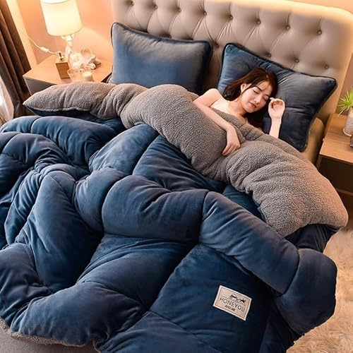 Underzy Couette d'hiver en velours d'agneau double face épaisse et chaude avec noyau épais Bleu 1,5 x 2 m 3,5 cm