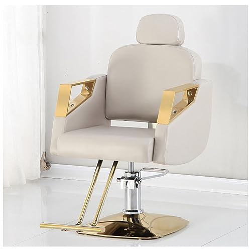 Llchaensc Frisörstol, hydraulisk pump PU-läder Frisörsalongsstol, med fyrkantigt pedalchassi, 360 graders vridbar höjd justerbar, för salongsmöbler,Beige,B