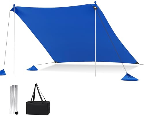 HOMASIS Tende da Spiaggia Parasole, Parasole Spiaggia Portatile con Ancoraggio per la Sabbia e 4 Sacche di Sabbia, Baldacchino con Borsa per il Trasporto (Blu, 300 x 300 x 200 cm)