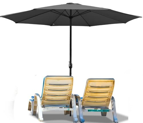 Ollewiellan Parasol - Diamètre : 350 cm - Avec manivelle - Protection UV 50+ - Parasol de plage - Parasol de jardin imperméable - Pour terrasse, balcon, piscine, sans support - Gris