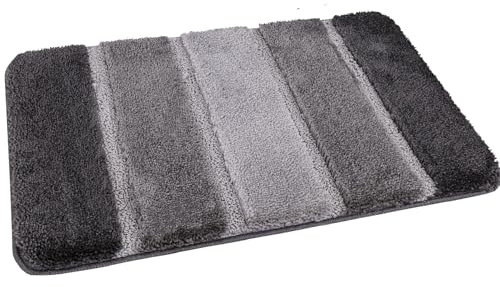 Nest & Nibble Bathroom Bath Mat (Black/Grey, 40 x 60 cm) Non-Slip Toilet Floor Mat | Ultra-Absorbent Microfiber Technology Washable Shower Rug | Soft & Thick Anti-Mould Home Essential Bathtub Carpet