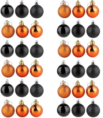 Nereds 36pcs Baubles Ornaments Black Orange Halloween Tree Decorations Hanging Tree Balls Pendants for Halloween Party Decorations (black,orange)