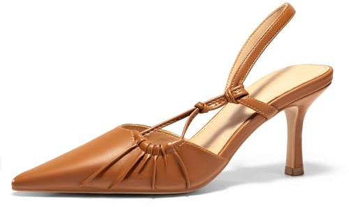 Coutgo Womens Slingback Kitten Heels Closed Pointed Toe Pumps D'Orsay Wedding Party Dress Shoes, Brown, Size 8