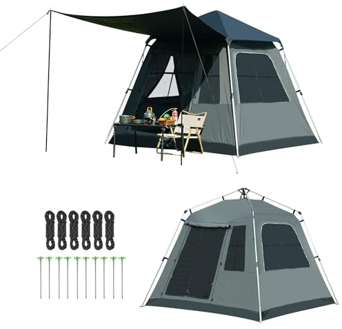 Instant Pop-Up Camping Tent with Removable Sunshade - 3-4 Person Dome Tent with UV Protection & Ventilation, Waterproof Windproof for Beach, Hiking, Outdoor. (Gray)