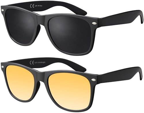 La Optica B.L.M. Occhiali da sole unisex UV400 CAT 3 CE, con sacchetto per occhiali, panno per la pulizia – a specchio, polarizzato, varianti gradiente, Set di 2 lenti nere opache, arancioni