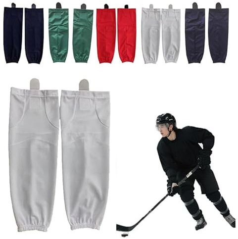 Reroon Calzini da hockey in diversi colori per pratica come appassionati di sport, giocatori e allenatori, regalo per allenamento di squadra, adulti anziani, bianco, 25-26