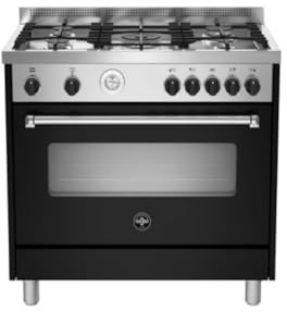 Bertazzoni La Germania Cucina Americana AMN965ENET/21, 90 Cm, Piano Cottura A Gas, 5 Fuochi, Forno A Gas Ventilato, Colore Nero Opaco, Classe Energetica A+