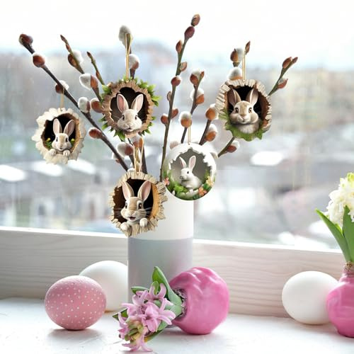 5 PCS Conejo Pascua Decoración, ZoneYan Adorno Pascua, 2D Colgante Conejito Pascua, Conejos Pascua Decoracion, Conejo Adornos Colgantes Pascua, Conejo Decoraciones Pascua, Colgante Conejito Pascua