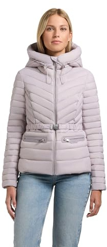 khujo Lätt övergångsjacka för kvinnor, kort jacka med justerbar huva och midjebälte, Lorella XS-XXL, Regndroppar lila, XS