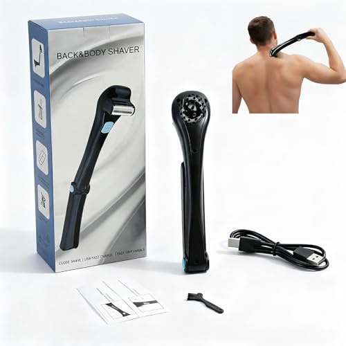 Rasoi pieghevoli senza fili per uomo, rasoio elettrico per il corpo con manico lungo per spalle sul petto, ricaricabile con USB-C