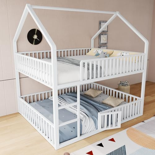 Yihomfy Lit superposé pour Enfant 140 x 200 cm, lit Double en métal, lit superposé avec escalier, Design loft, lit inférieur avec Petite Porte ouvrable, lit Familial