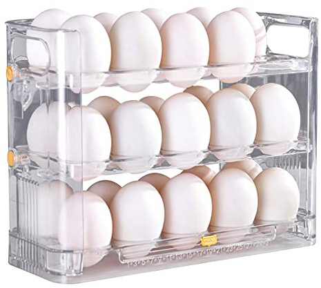 carotoe Portauova per porta del frigorifero, scatola per uova reversibile, vassoio per frigorifero a 3 strati, contenitore per vassoio da cucina per frigorifero