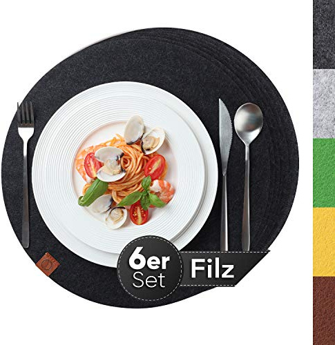Sidorenko Tischsets aus Filz beidseitig grau 38cm - 6er Set - Platzsets Waschbar- Filzuntersetzer für Esstisch, Küche & Alltag - Platzdeckchen rund - Tischuntersetzer - Filzmatte