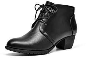 VJH confort Women's Ankle Boots,Lace-up Round Toe Comfortable Low Heel Dress Booties with Side Zipper (black smooth,9)