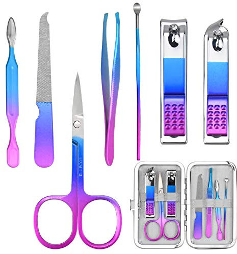 Maniküre Set 7 stücke Pflegeset Pediküre Kit aus Edelstahl Irisierend Professionelle Mode Nagelknipser Set Nagel Nagelhautentferner Pflege Zehennagelschneider für Damen & Herren mit Reisetasche