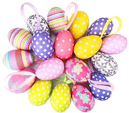 JULMELON Ostereier Deko, 18 Stück Ostereier zum Aufhängen Bunte Ostereier Schaum Osterdeko für Party Baum Garten
