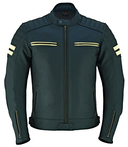 Chaqueta de cuero para motocicleta para hombre, blindada, motero, MBJ-02A, Negro, XL