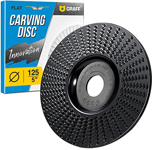 GRAFF Muela Amoladora 125 mm - Disco Madera Amoladora para Tallar y Moler Madera, Madera Blanda, Madera Dura - Disco Desbaste Madera de Carburo de Tungsteno para Amoladoras Angulares