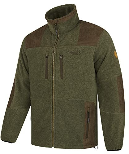 Hubertus Herren Fleece Jagdjacke mit Besätzen an Schultern und Ellenbogen Oliv Braun, Modell Zabelstein (XL)
