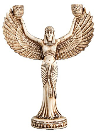 Statua dea Iside Wings candeliere Grande polystone antico Egitto altare realizzato in Egitto.