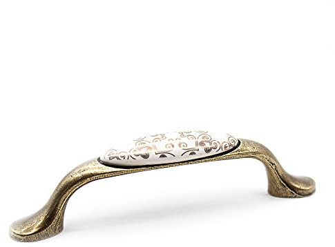 DOJA Barcelona | Maniglie Antiche | 4 Maniglie Vintage Oro d'Oriente | 106*26*19mm | Pomolo Zinco Allluminio e Porcellana | Maniglie per Mobili Vintage, Credenza, Cassettiera, Mobili Antichi, Baule