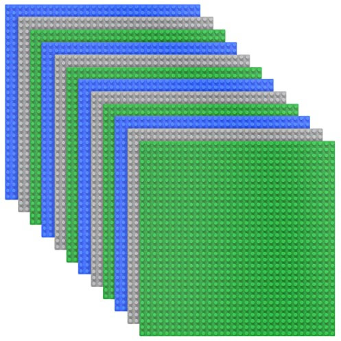TINGLAND 12 Stück Platten, Classic Bausteine Grundplatte 25 x 25cm,Grüne Blaue Graue Grundplatte,100% Kompatibel Mit Meisten Marken Bausteine (4Blau4Grün4Grau)