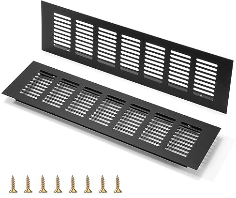 Rejilla de Ventilación, Aleación de Aluminio Negro Metalica Rectangular de 300 x 80mm con Tornillos para Armario Estufa Zapatos Gabinete Fregadero Cocina Baño (2 Piezas/Negra)
