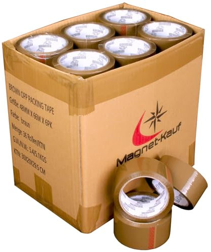 Magnet-Kauf 36 Rollen Paketklebeband Packetbandrollen Klebeband Braun 48mm x 66m Packband Paketband Kartonband Stark Kleberolle Verpackungsband