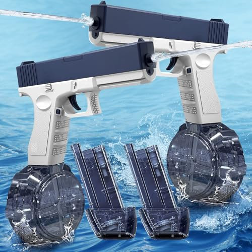 Wasserpistole Elektrisch (2Pcs), Vollautomatische Splasher für Kinder und Erwachsene, Aqua Powered Water Gun Blaster, 434CC + 58CC Kapazität Sommer Spielzeug für Sommer Draussen Pool Strand Party