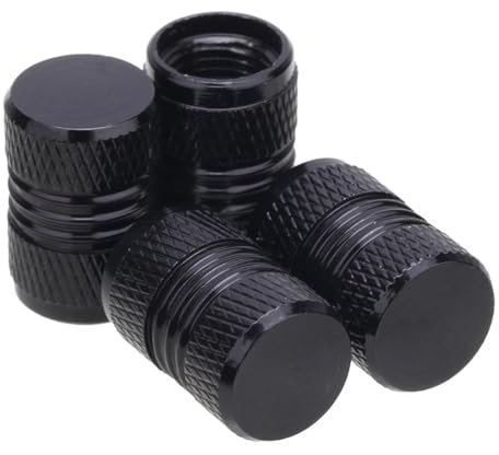 JTKREW 4 Stück Ventildeckel Alu Ventilkappen; Aluminium Auto-Reifen Schrader-Ventil; Ventilabdeckung Reifenventil-Kappen PKW SUV Motorrad Fahrrad (Schwarz)