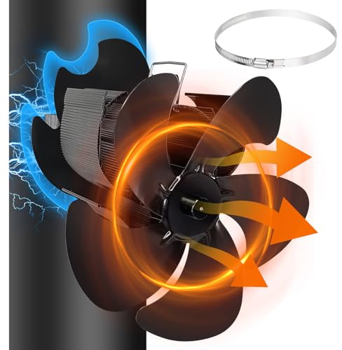 Ventilatore per stufa, magnetico, 5 ali, ventilatore per stufa, senza corrente, silenzioso, per camino, stufa, tubo di legno/stufa, tubo con 1 anello di ricambio