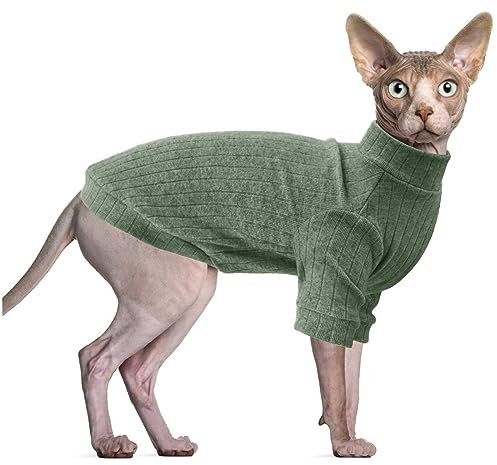 Oslueidy Sphynx Haarlose Katzen Weste Rollkragenpullover, Langärmlige Einteiler Katzenbekleidung Katzenbody, Kätzchen Katzen Pullover Shirts für Sphynx/Cornish Rex/Devon Rex/Peterbald