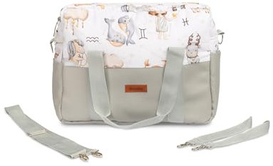 SENSILLO - Wickeltasche Kinderwagen - Kinderwagen Organizer - Kinderwagentasche mit Reißverschluss, Kinderwagenbefestigung, mit kurzen Griffen und langem Schulterriemen - 43x30x13 cm - Grau
