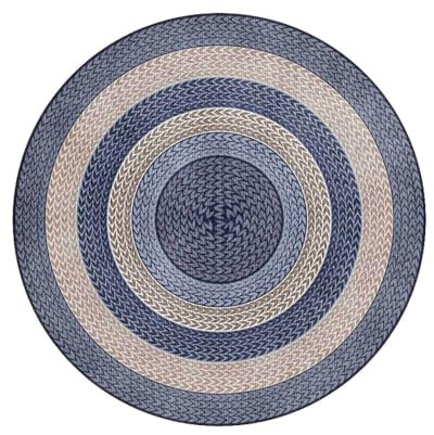 Runder Jute-Teppich für Wohnzimmer, handgefertigt, Vintage-Kreis-Teppich, rutschfest, Küchenmatte, maschinenwaschbar, Blau (100 cm)