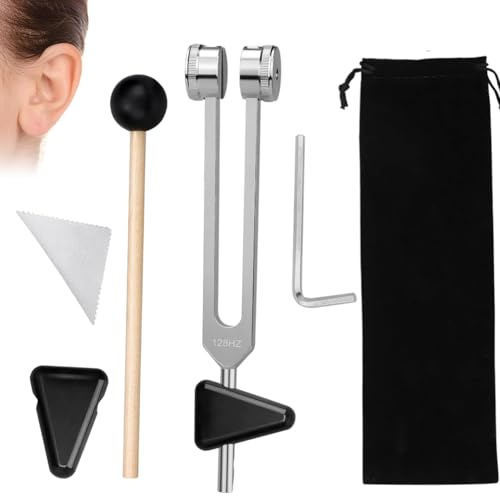 Stimmgabel Therapie, Klangtherapie Stimmgabel aus Aluminiumlegierung 128 Hz für Heilung & Meditation - inklusive Silikonhammer und Reparaturwerkzeug