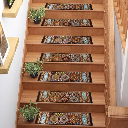 Custom Size Low Profile Loop Pile South Multicolor Design Stair Treads Set of 13 (Tread Size : 11 x 36)
