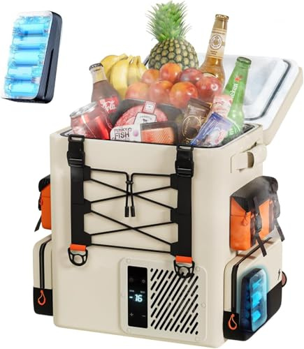 LiTHELi Glacière à accu électrique 20V Glacière à compresseur 20L, 12/24V 240V Réfrigérateur de sac à dos pour camping, voyage, camping-car, glacière avec accu, refroidissement rapide en 15 minutes