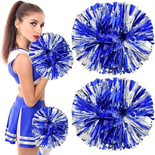 GIUSOBG Pom Pom Cheerleader Pompon Pom Pom In Lamina di Metallo 2 Pezzi Pom Pon di Squadra Cheer Leader Poms Pom Cheerleading Pom Dance Pom Giochi Sportivi Spirito di Squadra (Argento blu)