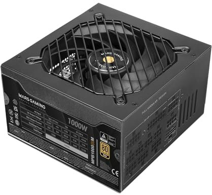 Mars Gaming MPB1000SIM, Fuente Alimentación Full Modular ATX 1000W, 7 Años Garantía, 80Plus Gold 90%, Ventilador SI Extreme Silence 140mm, Tecnologías AI2-RPM, DC-DC y SMD, ATX 3.1 y PCIe 5.1, Negro