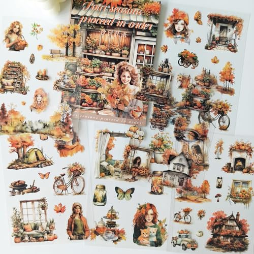 Scrapbooking Accessoarer Kit för Junk Journal, Scrapbookingklistermärken för Scrapbook, Anteckningsbok, Möbel, DIY-hantverk, Fotoalbum, Kuvert, Vykort (Höst)
